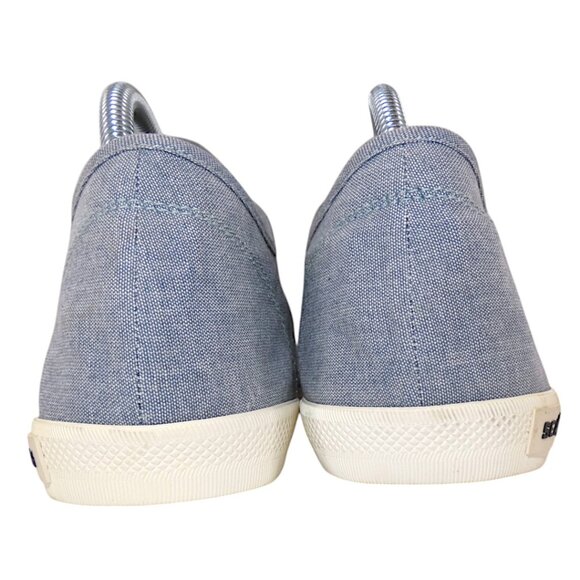 SeaVees Vegan Cotton Chambray Sneakers Coastal Minimalist Eco Retro Size 13 Blue - Picture 6 of 13